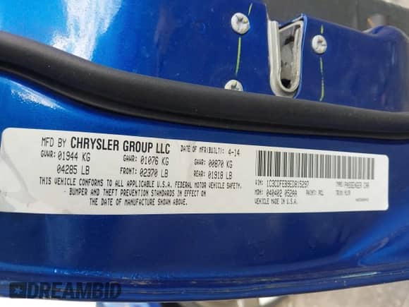 2014 Dodge Dart GT with VIN 1C3CDFEB9ED815297, listed as a IAAI auction lot 43382758 with Not provided miles and . Bid and sale history available at DreamBid. Image 9.