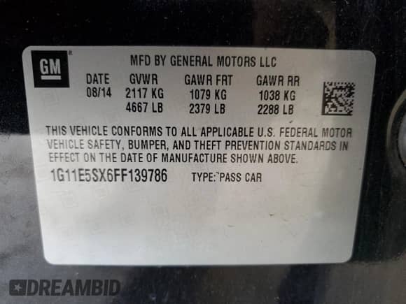 2015 Chevrolet Malibu LT с VIN 1G11E5SX6FF139786, выставлен на аукционе Copart как лот 57267875 с пробегом 92 594 миль миль и Списание • Salvage title. История ставок и продаж доступна на DreamBid. Изображение 12.