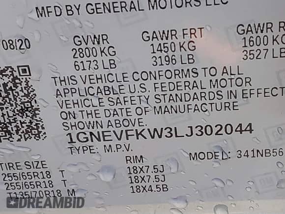 2020 Chevrolet Traverse LS с VIN 1GNEVFKW3LJ302044, выставлен на аукционе IAAI как лот 41211456 с пробегом 49 666 миль миль и . История ставок и продаж доступна на DreamBid. Изображение 9.