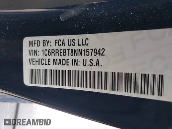 2022 Ram 1500 Big Horn с VIN 1C6RREBT8NN157942, выставлен на аукционе IAAI как лот 41318572 с пробегом 78 738 миль миль и . История ставок и продаж доступна на DreamBid. Изображение 9.