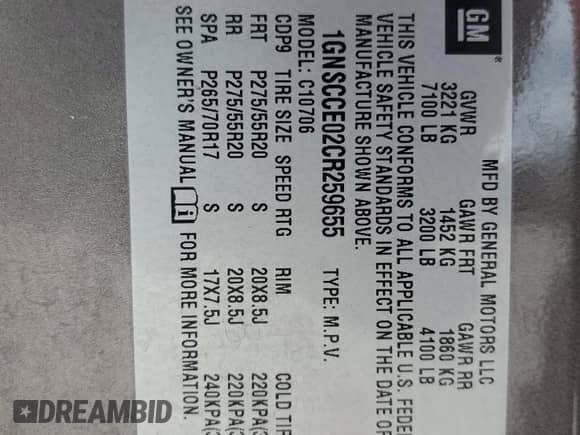 2012 Chevrolet Tahoe LTZ z VIN 1GNSCCE02CR259655, wystawiony jako Copart lot #55184505 z przebiegiem 199 189 mil mil oraz Szkoda całkowita • Salvage title. Historia ofert i sprzedaży dostępna na DreamBid. Obrazek 13.