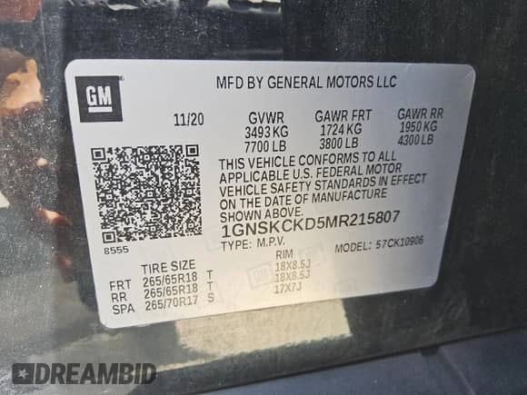 2021 Chevrolet Suburban LT with VIN 1GNSKCKD5MR215807, listed as a Copart auction lot 84585715 with 135,611 mi miles and Clean title. Bid and sale history available at DreamBid. Image 14.