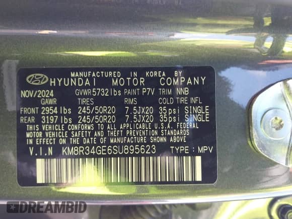 2025 Hyundai Palisade XRT с VIN KM8R34GE6SU895623, выставлен на аукционе IAAI как лот 43043859 с пробегом Не указан миль и . История ставок и продаж доступна на DreamBid. Изображение 9.