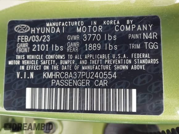 2023 Hyundai Venue Limited с VIN KMHRC8A37PU240554, выставлен на аукционе IAAI как лот 43150351 с пробегом 21 879 миль миль и . История ставок и продаж доступна на DreamBid. Изображение 9.