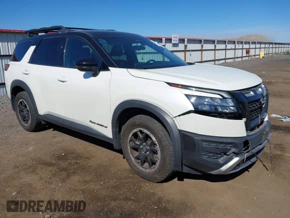 2023 Nissan Pathfinder Rock Creek with VIN 5N1DR3BD2PC270554, listed as a IAAI auction lot 42200457 with 18,249 mi miles and . Bid and sale history available at DreamBid. Image 1.