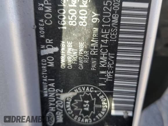 2012 Hyundai Accent GLS z VIN KMHCT4AE1CU251530, wystawiony jako Copart lot #82392105 z przebiegiem 304 077 mil mil oraz Szkoda całkowita • Salvage title. Historia ofert i sprzedaży dostępna na DreamBid. Obrazek 12.