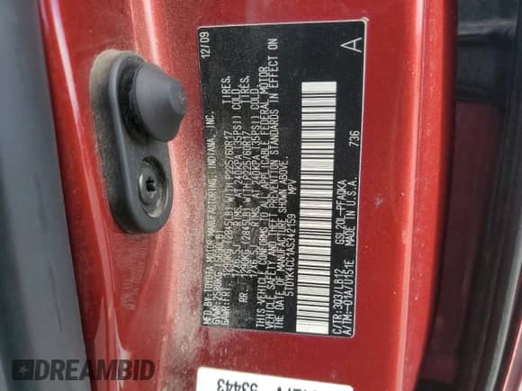 2010 Toyota Sienna XLE с VIN 5TDYK4CC1AS342159, выставлен на аукционе Copart как лот 84412115 с пробегом 214 042 миль миль и Списание • Salvage title. История ставок и продаж доступна на DreamBid. Изображение 13.