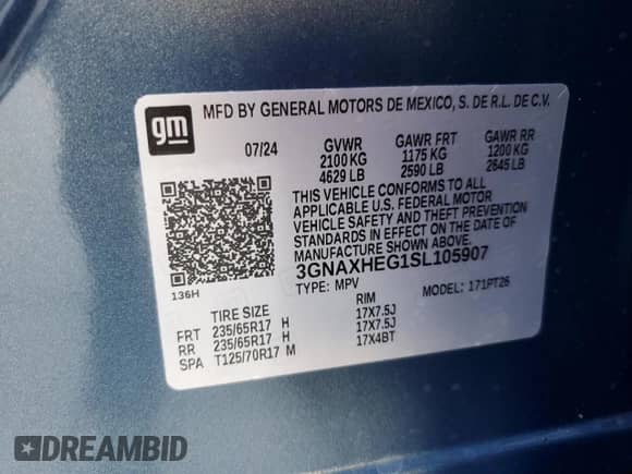 2025 Chevrolet Equinox FWD LT с VIN 3GNAXHEG1SL105907, выставлен на аукционе Copart как лот 74035194 с пробегом 450 миль миль и Списание • Salvage title. История ставок и продаж доступна на DreamBid. Изображение 15.
