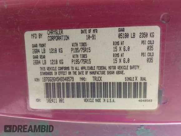 1992 Dodge Dakota с VIN 1B7GG26X5NS548579, выставлен на аукционе IAAI как лот 42653796 с пробегом 271 083 миль миль и . История ставок и продаж доступна на DreamBid. Изображение 9.