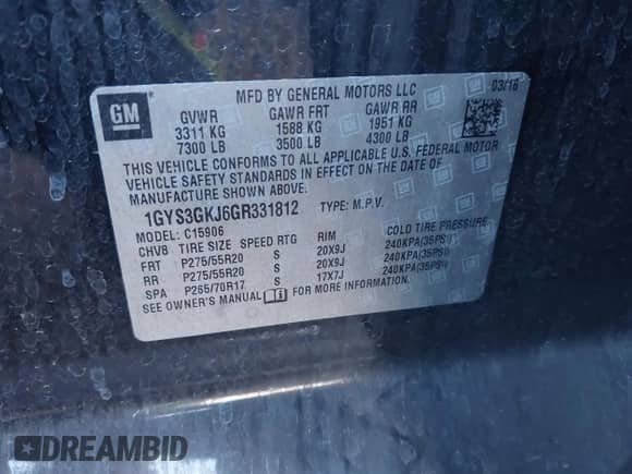 2016 Cadillac Escalade ESV с VIN 1GYS3GKJ6GR331812, выставлен на аукционе IAAI как лот 41347611 с пробегом 115 469 миль миль и . История ставок и продаж доступна на DreamBid. Изображение 9.