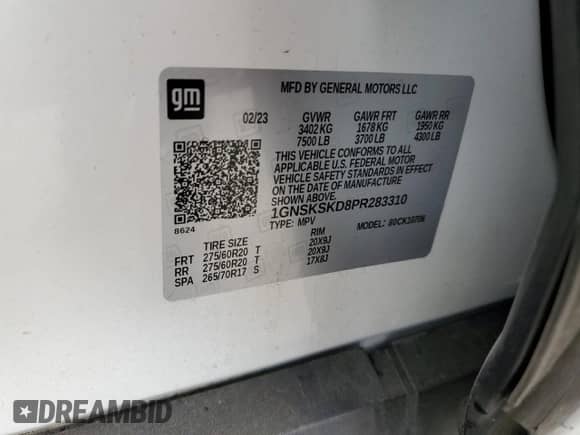 2023 Chevrolet Tahoe Premier с VIN 1GNSKSKD8PR283310, выставлен на аукционе Copart как лот 45535935 с пробегом Не указан миль и На запчасти • Non repairable. История ставок и продаж доступна на DreamBid. Изображение 14.