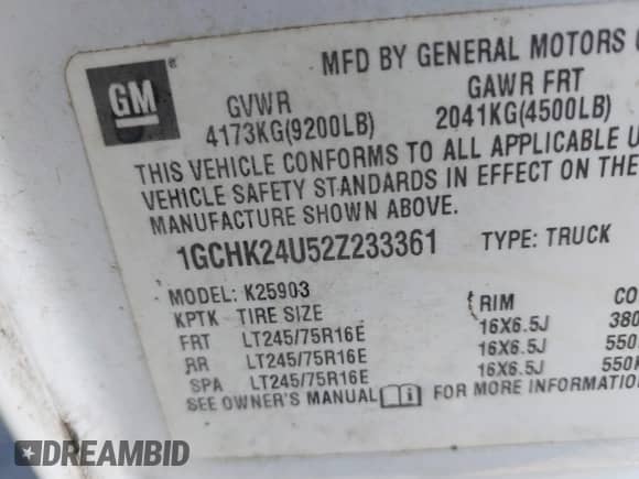 2002 Chevrolet Silverado 2500HD LS z VIN 1GCHK24U52Z233361, wystawiony jako IAAI lot #43434384 z przebiegiem 159 272 mil mil oraz . Historia ofert i sprzedaży dostępna na DreamBid. Obrazek 9.