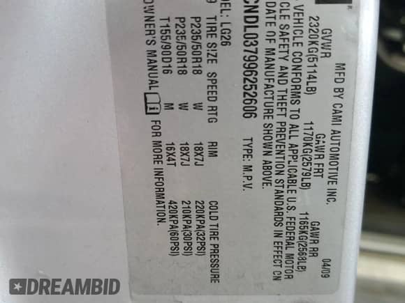 2009 Chevrolet Equinox Sport с VIN 2CNDL037996252606, выставлен на аукционе Copart как лот 59333545 с пробегом 171 156 миль миль и Списание • Salvage title. История ставок и продаж доступна на DreamBid. Изображение 14.