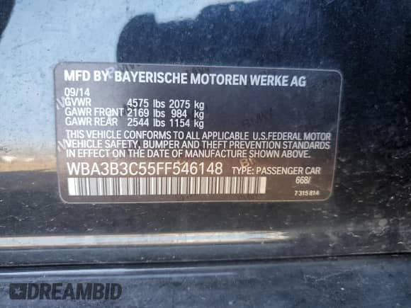 2015 BMW 3 Series 328i xDrive с VIN WBA3B3C55FF546148, выставлен на аукционе Copart как лот 80956645 с пробегом 83 281 миль миль и Списание • Salvage title. История ставок и продаж доступна на DreamBid. Изображение 12.