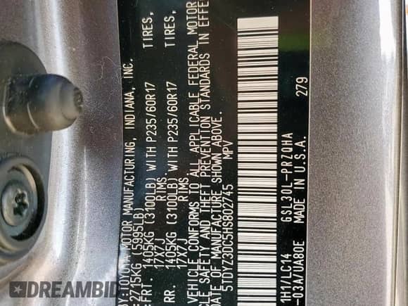 2017 Toyota Sienna XLE Auto Access Seat with VIN 5TDYZ3DC5HS802745, listed as a Copart auction lot 85313025 with 188,861 mi miles and Clean title. Bid and sale history available at DreamBid. Image 13.