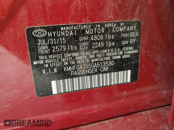 2016 Hyundai Azera with VIN KMHFG4JG5GA513530, listed as a Copart auction lot 63774045 with 96,450 mi miles and Salvage title. Bid and sale history available at DreamBid. Image 13.