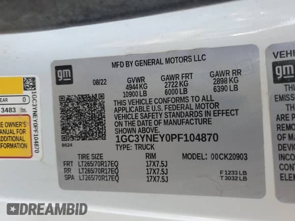 2023 Chevrolet Silverado 2500HD с VIN 1GC3YNEY0PF104870, выставлен на аукционе Copart как лот 77604894 с пробегом 49 877 миль миль и Списание • Salvage title. История ставок и продаж доступна на DreamBid. Изображение 12.
