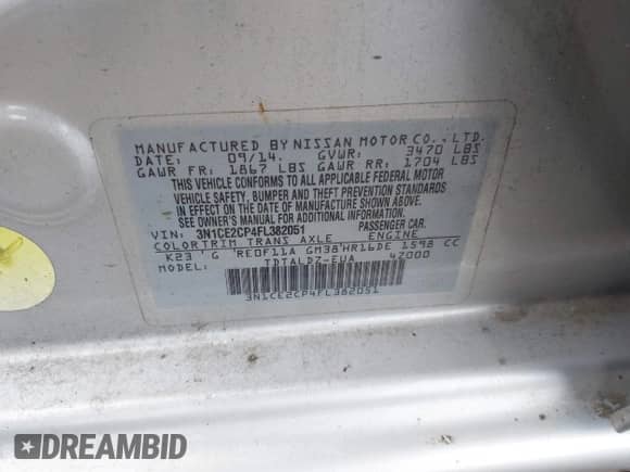 2015 Nissan Note SV z VIN 3N1CE2CP4FL382051, wystawiony jako IAAI lot #42622309 z przebiegiem 160 040 mil mil oraz . Historia ofert i sprzedaży dostępna na DreamBid. Obrazek 9.