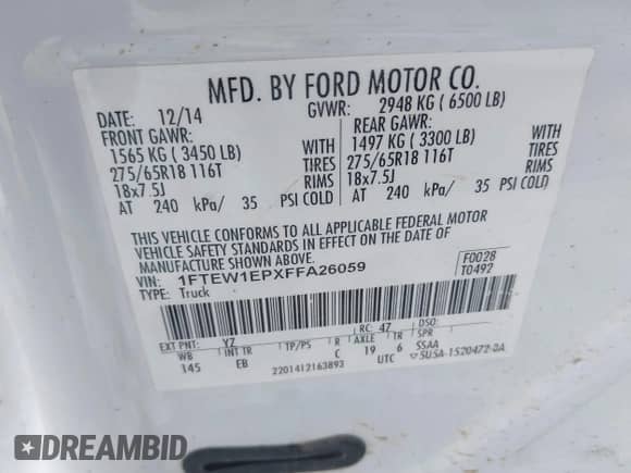 2015 Ford F-150 XLT с VIN 1FTEW1EPXFFA26059, выставлен на аукционе IAAI как лот 41348308 с пробегом 148 499 миль миль и . История ставок и продаж доступна на DreamBid. Изображение 9.