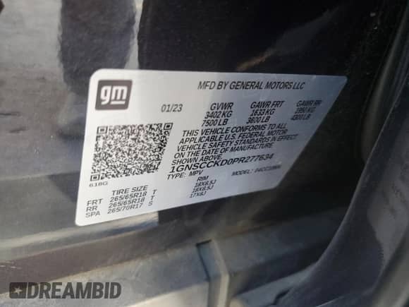 2023 Chevrolet Suburban LT с VIN 1GNSCCKD0PR277634, выставлен на аукционе Copart как лот 90836335 с пробегом Не указан миль и Чистый • Clean title. История ставок и продаж доступна на DreamBid. Изображение 13.