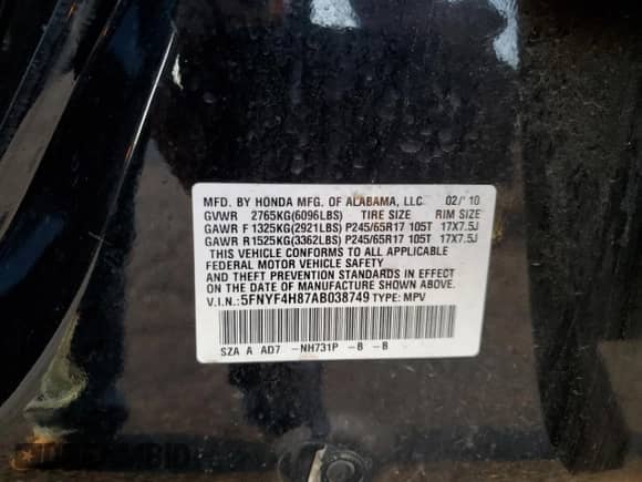 2010 Honda Pilot Touring with VIN 5FNYF4H87AB038749, listed as a Copart auction lot 69882305 with 141,496 mi miles and Salvage title. Bid and sale history available at DreamBid. Image 13.