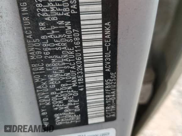 2006 Toyota Camry LE с VIN 4T1BE32K06U116807, выставлен на аукционе Copart как лот 81606665 с пробегом 209 487 миль миль и Списание • Salvage title. История ставок и продаж доступна на DreamBid. Изображение 12.