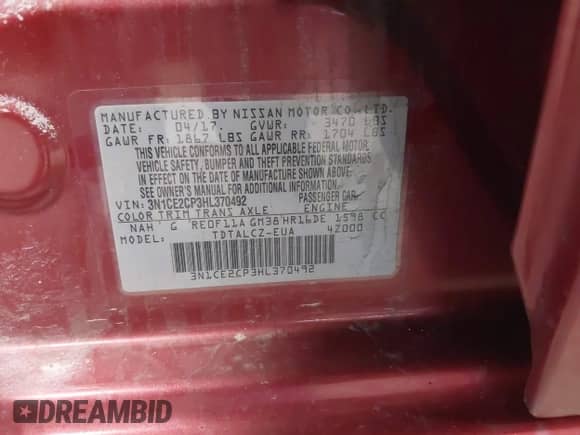 2017 Nissan Note SV с VIN 3N1CE2CP3HL370492, выставлен на аукционе IAAI как лот 42069341 с пробегом 171 720 миль миль и . История ставок и продаж доступна на DreamBid. Изображение 9.