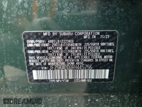 2024 Subaru Forester Limited with VIN JF2SKALC0RH445756, listed as a Copart auction lot 70596985 with 11,369 mi miles and Salvage title. Bid and sale history available at DreamBid. Image 13.