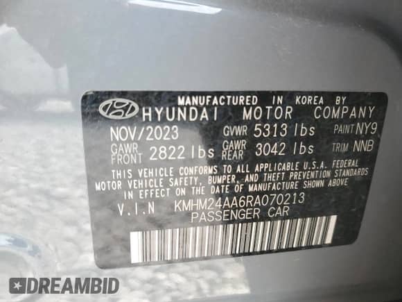2024 Hyundai Ioniq 6 SE с VIN KMHM24AA6RA070213, выставлен на аукционе Copart как лот 58514045 с пробегом 25 578 миль миль и Списание • Salvage title. История ставок и продаж доступна на DreamBid. Изображение 13.