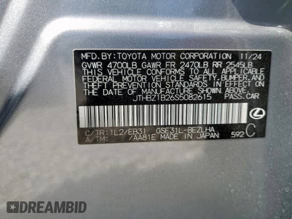 2025 Lexus IS 350 F Sport z VIN JTHBZ1B26S5082615, wystawiony jako Copart lot #71474865 z przebiegiem 7 140 mil mil oraz Szkoda całkowita • Salvage title. Historia ofert i sprzedaży dostępna na DreamBid. Obrazek 12.