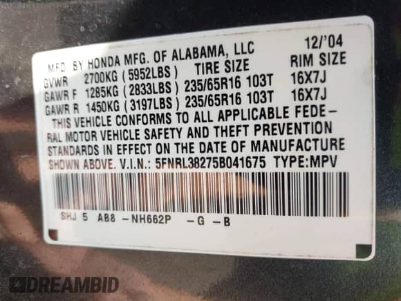 2005 Honda Odyssey LX с VIN 5FNRL38275B041675, выставлен на аукционе IAAI как лот 43512825 с пробегом 64 670 миль миль и . История ставок и продаж доступна на DreamBid. Изображение 9.