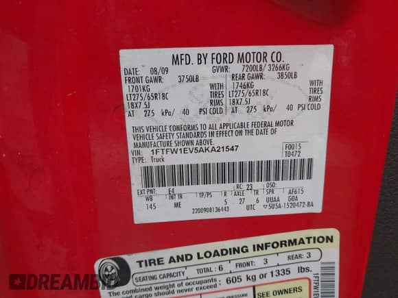 2010 Ford F-150 XL с VIN 1FTFW1EV5AKA21547, выставлен на аукционе IAAI как лот 43200156 с пробегом 340 603 миль миль и . История ставок и продаж доступна на DreamBid. Изображение 9.