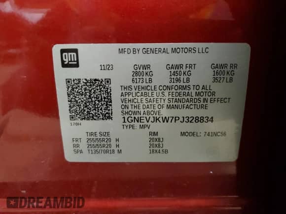 2023 Chevrolet Traverse RS с VIN 1GNEVJKW7PJ328834, выставлен на аукционе Copart как лот 71852095 с пробегом 10 142 миль миль и Списание • Salvage title. История ставок и продаж доступна на DreamBid. Изображение 14.