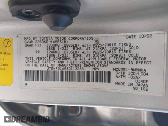 2003 Toyota Highlander с VIN JTEHF21A930113286, выставлен на аукционе IAAI как лот 41619789 с пробегом 311 242 миль миль и . История ставок и продаж доступна на DreamBid. Изображение 9.