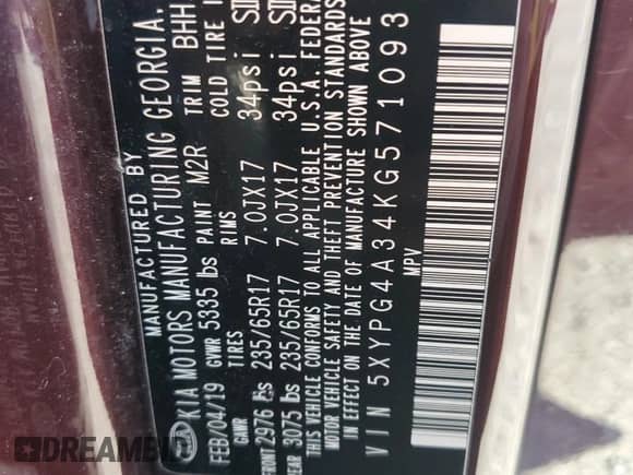 2019 Kia Sorento L with VIN 5XYPG4A34KG571093, listed as a Copart auction lot 65255445 with 113,894 mi miles and Salvage title. Bid and sale history available at DreamBid. Image 13.