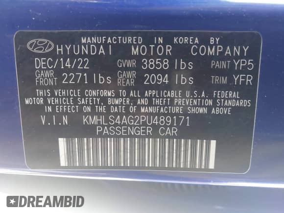 2023 Hyundai Elantra SEL z VIN KMHLS4AG2PU489171, wystawiony jako IAAI lot #43075788 z przebiegiem 32 124 mil mil oraz . Historia ofert i sprzedaży dostępna na DreamBid. Obrazek 9.