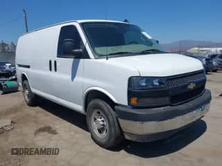 2024 Chevrolet Express Cargo with VIN 1GCWGAFP2R1279801, listed as a IAAI auction lot 42847246 with 11,611 mi miles and . Bid and sale history available at DreamBid. Image 1.