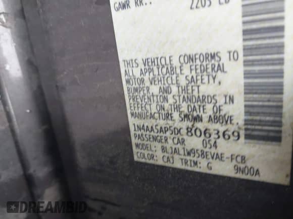 2013 Nissan Maxima SV z VIN 1N4AA5AP5DC806369, wystawiony jako IAAI lot #43493984 z przebiegiem 87 049 mil mil oraz . Historia ofert i sprzedaży dostępna na DreamBid. Obrazek 9.