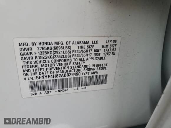 2010 Honda Pilot Touring with VIN 5FNYF4H82AB029490, listed as a Copart auction lot 67353785 with 205,064 mi miles and Salvage title. Bid and sale history available at DreamBid. Image 14.