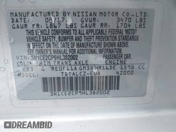 2017 Nissan Note SV с VIN 3N1CE2CP9HL382002, выставлен на аукционе IAAI как лот 41662833 с пробегом 137 715 миль миль и . История ставок и продаж доступна на DreamBid. Изображение 9.