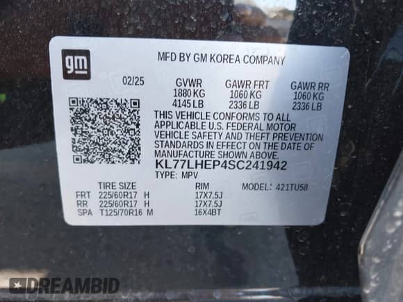 2025 Chevrolet Trax LT с VIN KL77LHEP4SC241942, выставлен на аукционе IAAI как лот 43491767 с пробегом 7 772 миль миль и . История ставок и продаж доступна на DreamBid. Изображение 9.