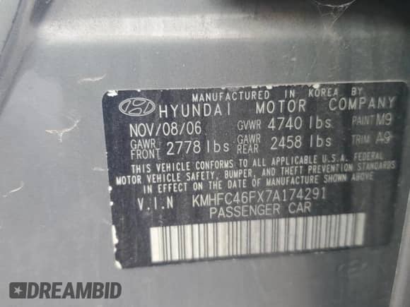 2007 Hyundai Azera SE с VIN KMHFC46FX7A174291, выставлен на аукционе Copart как лот 80235605 с пробегом Не указан миль и Чистый • Clean title. История ставок и продаж доступна на DreamBid. Изображение 12.