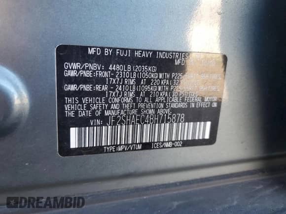 2011 Subaru Forester X Limited z VIN JF2SHAEC4BH715878, wystawiony jako Copart lot #86841125 z przebiegiem 47 984 mil mil oraz Szkoda całkowita • Salvage title. Historia ofert i sprzedaży dostępna na DreamBid. Obrazek 12.