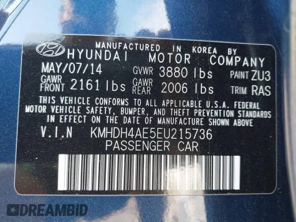 2014 Hyundai Elantra SE с VIN KMHDH4AE5EU215736, выставлен на аукционе IAAI как лот 42096253 с пробегом 116 870 миль миль и . История ставок и продаж доступна на DreamBid. Изображение 9.