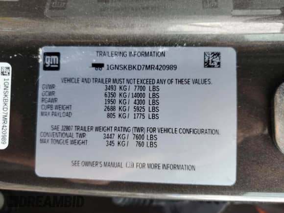 2021 Chevrolet Suburban LS с VIN 1GNSKBKD7MR420989, выставлен на аукционе Copart как лот 46903795 с пробегом 40 895 миль миль и Списание • Salvage title. История ставок и продаж доступна на DreamBid. Изображение 13.