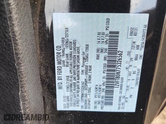 2007 Ford Mustang Deluxe с VIN 1ZVFT80N775326562, выставлен на аукционе Copart как лот 82551505 с пробегом 148 765 миль миль и Чистый • Clean title. История ставок и продаж доступна на DreamBid. Изображение 12.