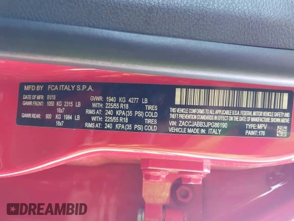 2018 Jeep Renegade Latitude with VIN ZACCJABB3JPG86190, listed as a IAAI auction lot 43011217 with 58,354 mi miles and . Bid and sale history available at DreamBid. Image 9.