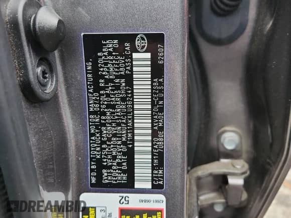 2020 Toyota Camry SE z VIN 4T1M11AKXLU962447, wystawiony jako Copart lot #89796125 z przebiegiem 74 822 mil mil oraz Szkoda całkowita • Salvage title. Historia ofert i sprzedaży dostępna na DreamBid. Obrazek 13.