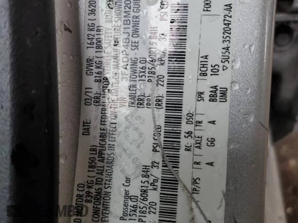 2011 Ford Fiesta SE z VIN 3FADP4BJ1BM207366, wystawiony jako Copart lot #83856805 z przebiegiem 169 433 mil mil oraz Szkoda całkowita • Salvage title. Historia ofert i sprzedaży dostępna na DreamBid. Obrazek 13.