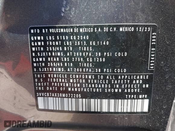 2024 Volkswagen Tiguan SE R-Line Black с VIN 3VVCB7AX3RM072205, выставлен на аукционе IAAI как лот 42040966 с пробегом 13 773 миль миль и . История ставок и продаж доступна на DreamBid. Изображение 9.